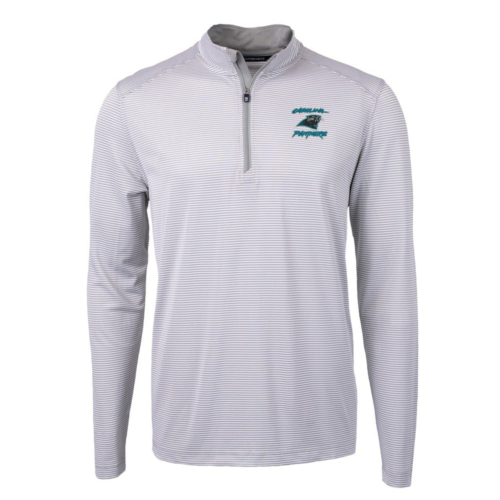 Carolina Panthers Cutter & Buck Virtue Eco Pique Micro Stripe Recycled Quarter-Zip Jacket Gray - NFL
