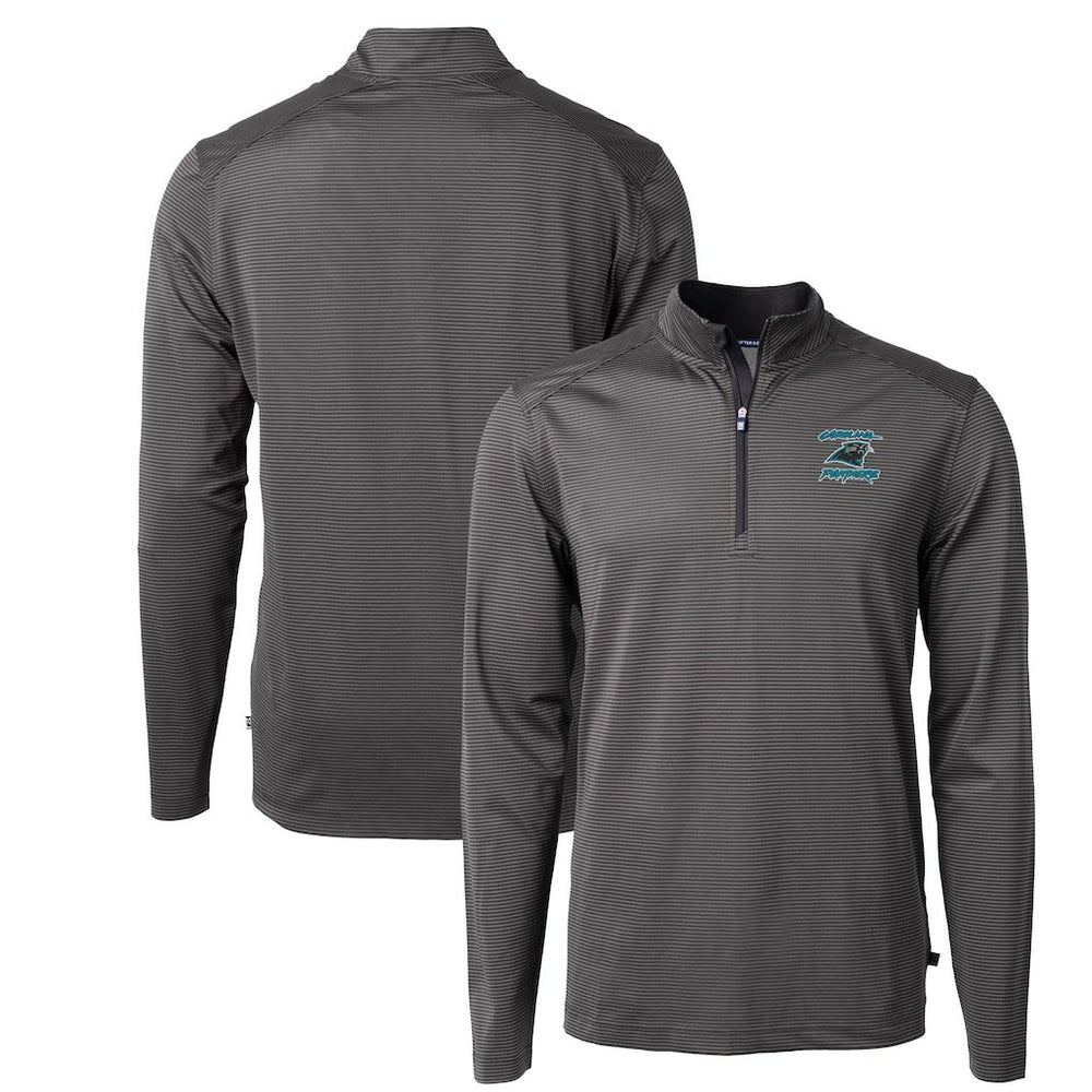 Carolina Panthers Cutter & Buck Virtue Eco Pique Micro Stripe Recycled Quarter-Zip Jacket Black - NFL