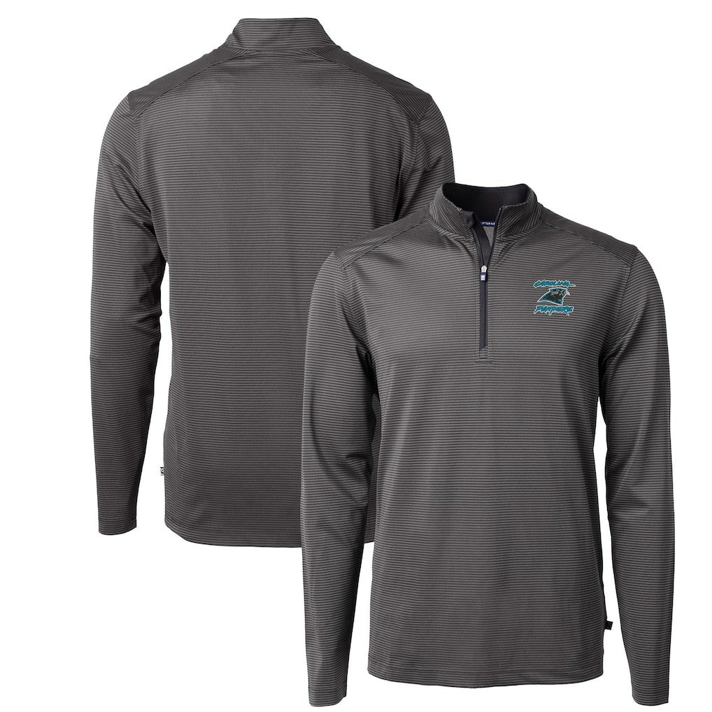 Carolina Panthers Cutter & Buck Virtue Eco Pique Micro Stripe Recycled Quarter-Zip Jacket Black - NFL