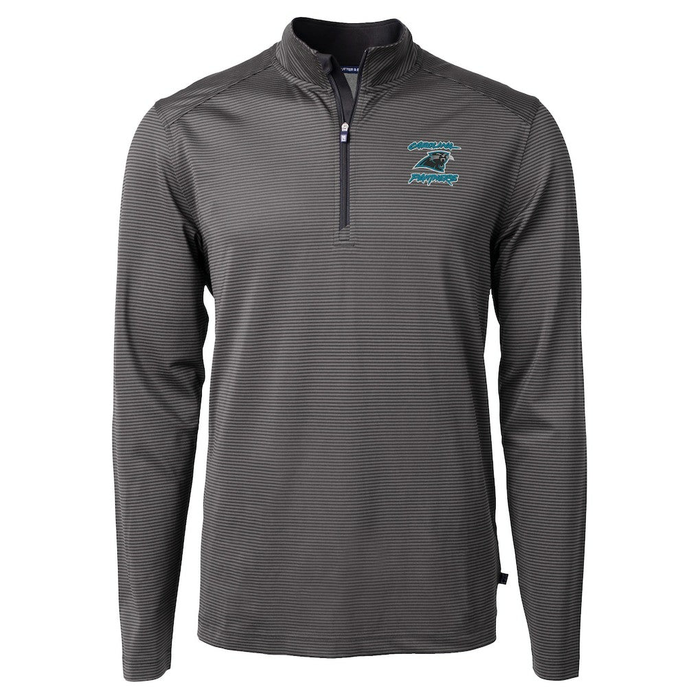 Carolina Panthers Cutter & Buck Virtue Eco Pique Micro Stripe Recycled Quarter-Zip Jacket Black - NFL