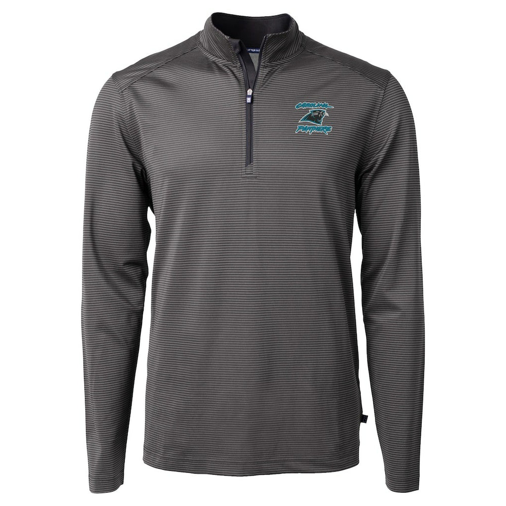 Carolina Panthers Cutter & Buck Virtue Eco Pique Micro Stripe Recycled Quarter-Zip Jacket Black - NFL