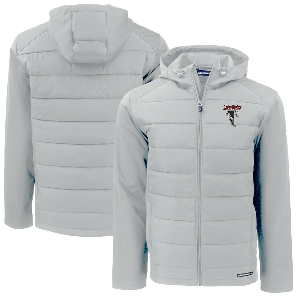Atlanta Falcons Cutter & Buck Evoke Hybrid Eco Softshell Recycled Full-Zip Hoodie Jacket Light Gray - NFL