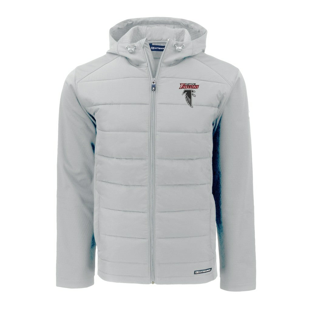 Atlanta Falcons Cutter & Buck Evoke Hybrid Eco Softshell Recycled Full-Zip Hoodie Jacket Light Gray - NFL