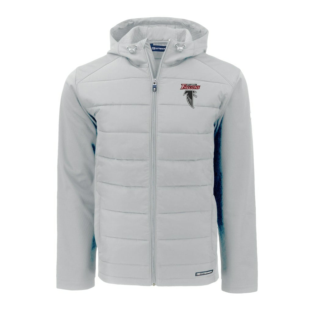 Atlanta Falcons Cutter & Buck Evoke Hybrid Eco Softshell Recycled Full-Zip Hoodie Jacket Light Gray - NFL
