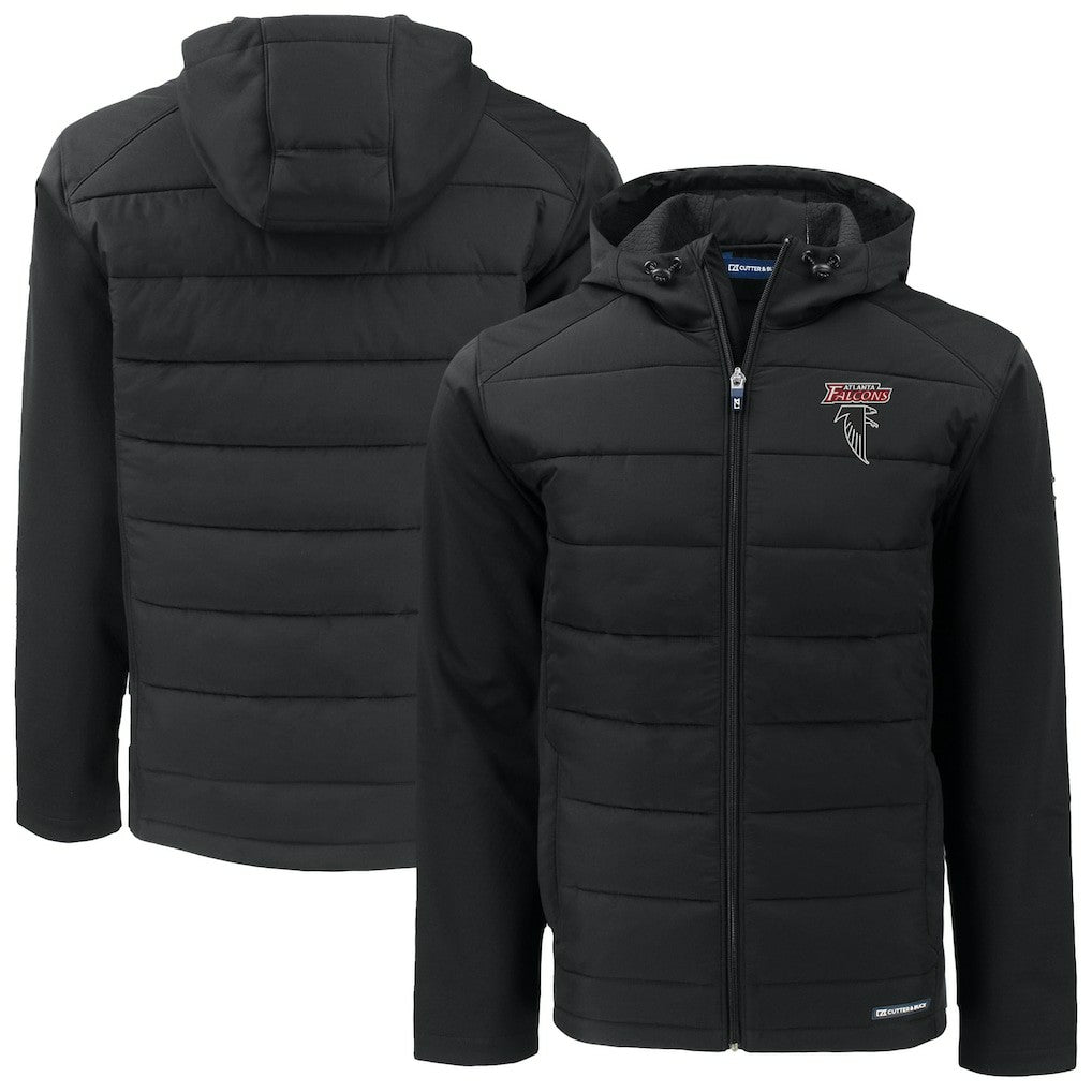 Atlanta Falcons Cutter & Buck Evoke Hybrid Eco Softshell Recycled Full-Zip Hoodie Jacket Black - NFL