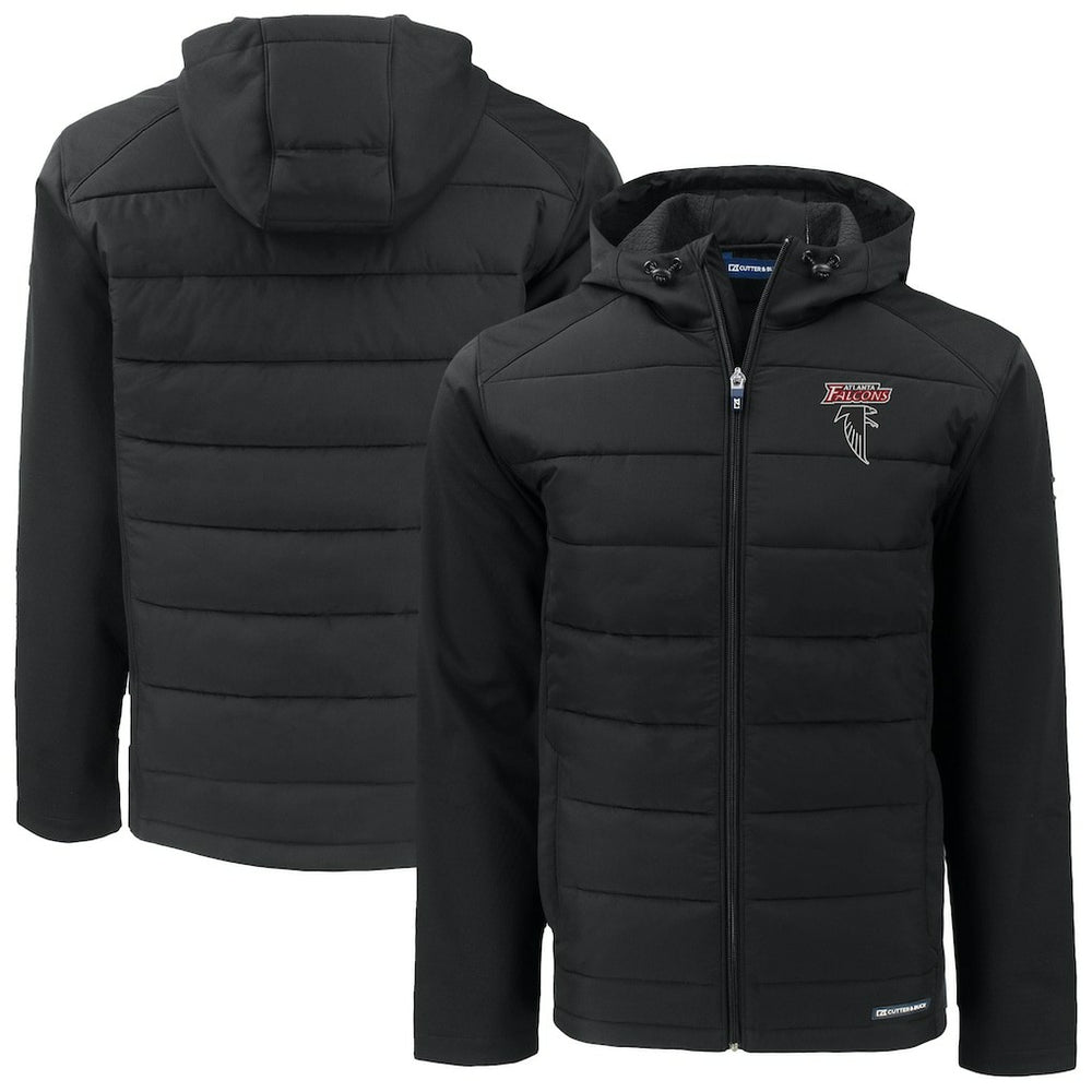 Atlanta Falcons Cutter & Buck Evoke Hybrid Eco Softshell Recycled Full-Zip Hoodie Jacket Black - NFL