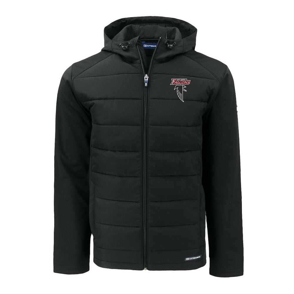 Atlanta Falcons Cutter & Buck Evoke Hybrid Eco Softshell Recycled Full-Zip Hoodie Jacket Black - NFL
