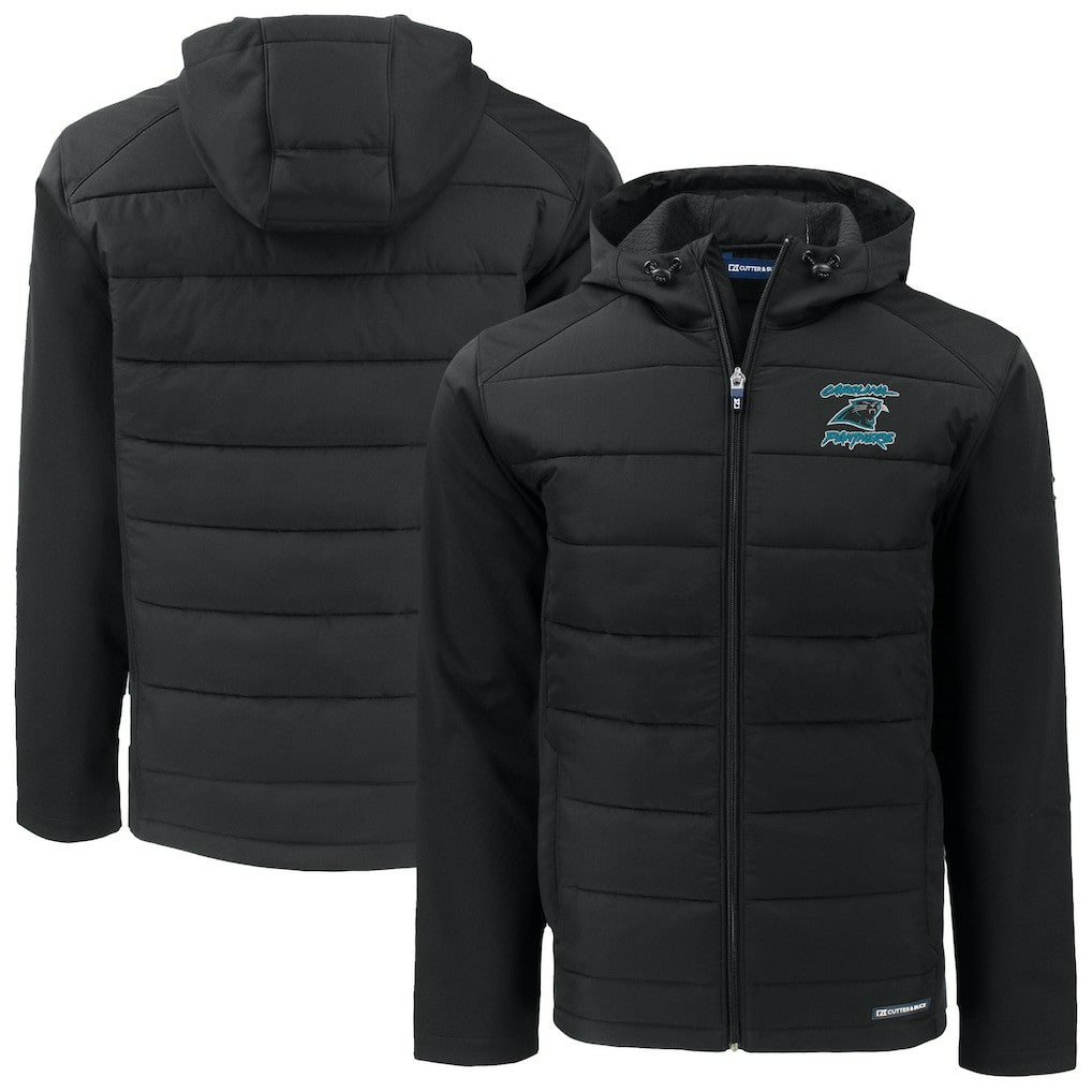 Carolina Panthers Cutter & Buck Evoke Hybrid Eco Softshell Recycled Full-Zip Hoodie Jacket Black - NFL