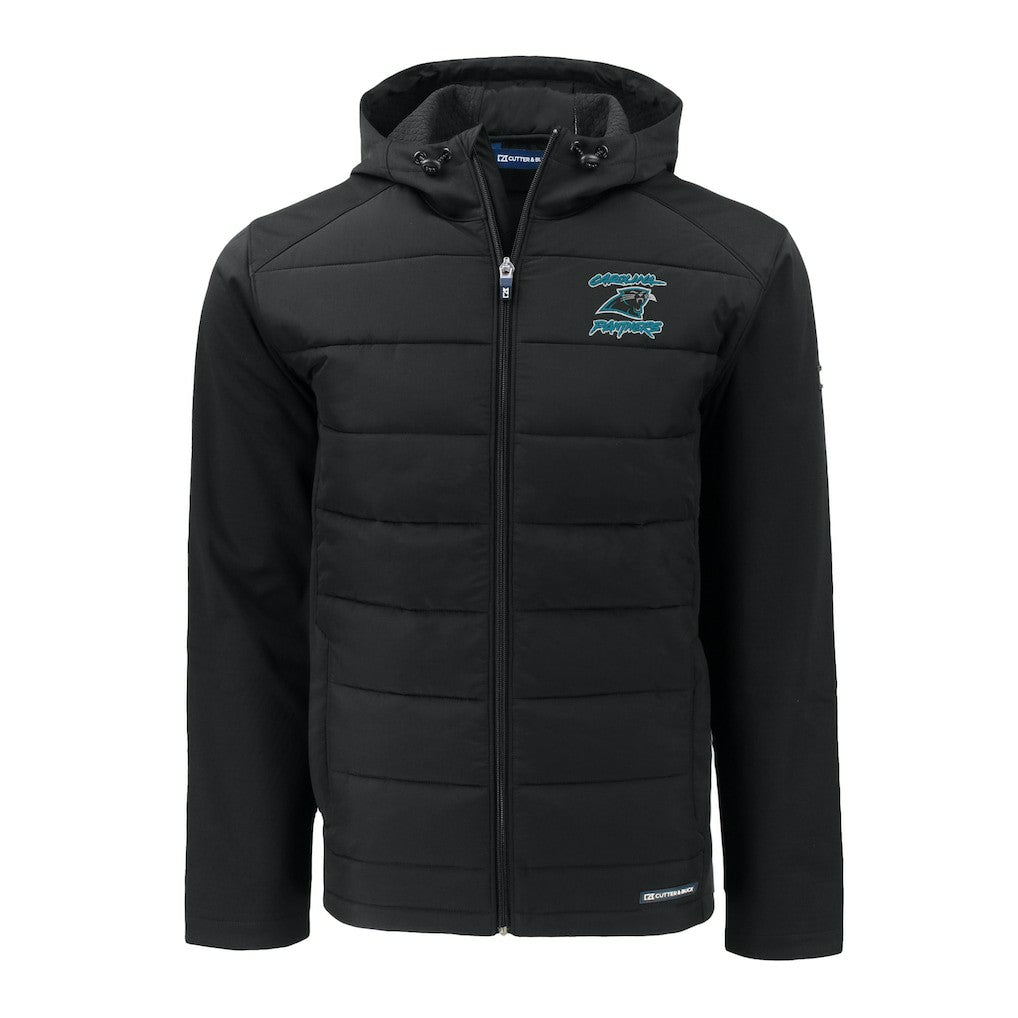 Carolina Panthers Cutter & Buck Evoke Hybrid Eco Softshell Recycled Full-Zip Hoodie Jacket Black - NFL