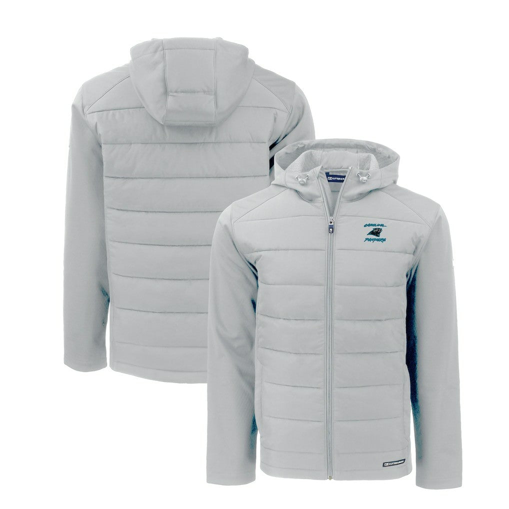 Carolina Panthers Cutter & Buck Evoke Hybrid Eco Softshell Recycled Full-Zip Hoodie Jacket Light Gray - NFL