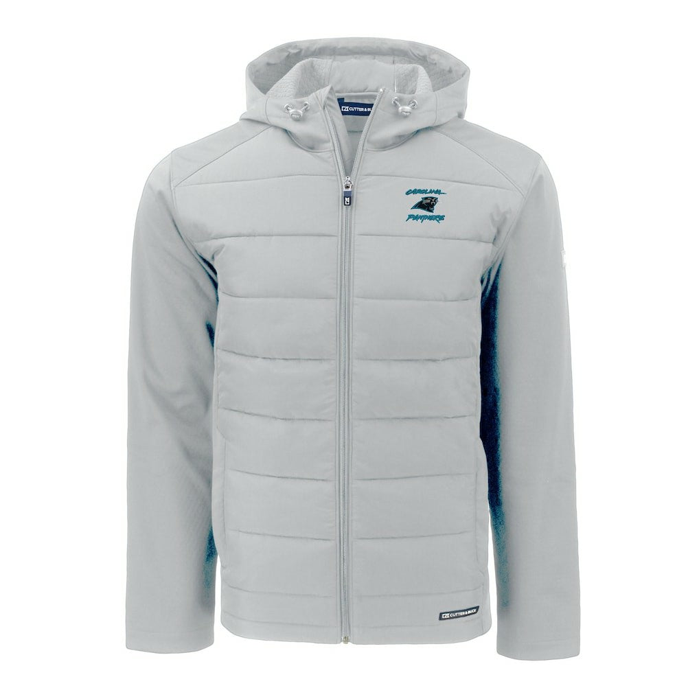 Carolina Panthers Cutter & Buck Evoke Hybrid Eco Softshell Recycled Full-Zip Hoodie Jacket Light Gray - NFL
