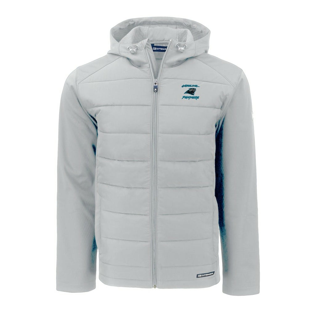 Carolina Panthers Cutter & Buck Evoke Hybrid Eco Softshell Recycled Full-Zip Hoodie Jacket Light Gray - NFL