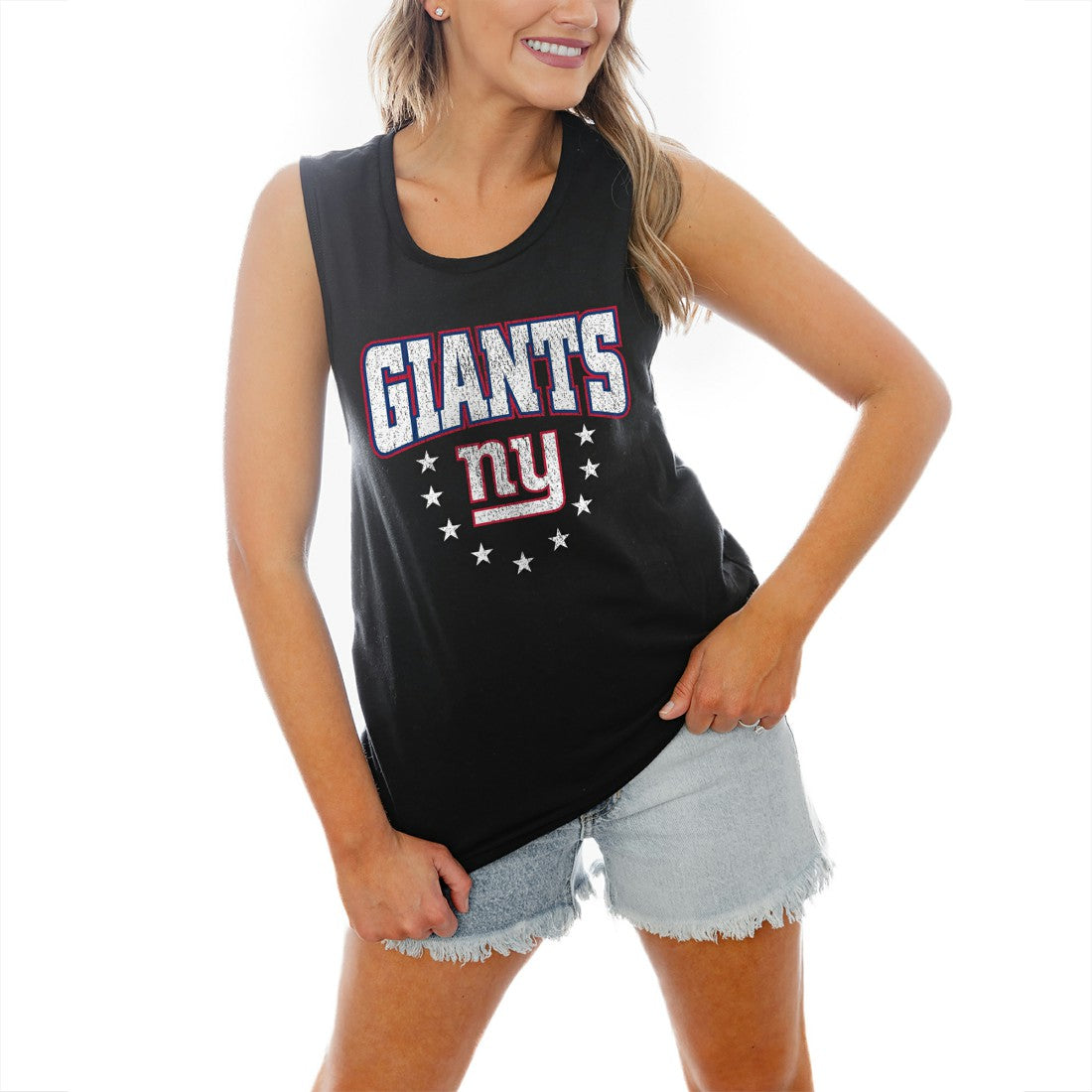 New York Giants Gameday Couture Women's Baby You're A Star Racerback Scoop Neck Tapered Tank Top Black - NFL