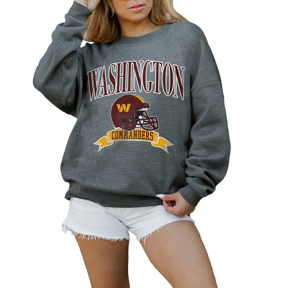 Washington Commanders Gameday Couture Women's Oversized Seal The Deal Premium Fleece Drop Shoulder Pullover Sweatshirt Charcoal - NFL