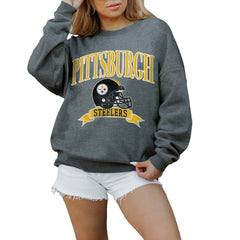Pittsburgh Steelers Gameday Couture Women's Oversized Seal The Deal Premium Fleece Drop Shoulder Pullover Sweatshirt Charcoal - NFL