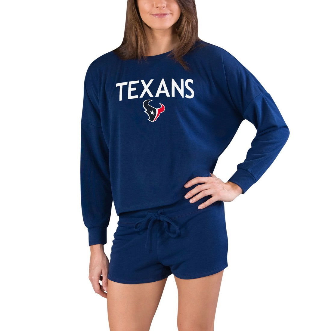 Houston Texans Concepts Sport Women's Gather Long Sleeve Top & Shorts Set Navy - NFL