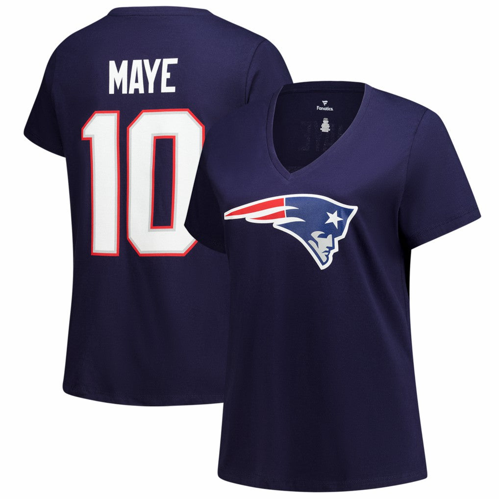 Drake Maye New England Patriots Women's Plus Size Name & Number V-Neck T-Shirt Navy - Fanatics