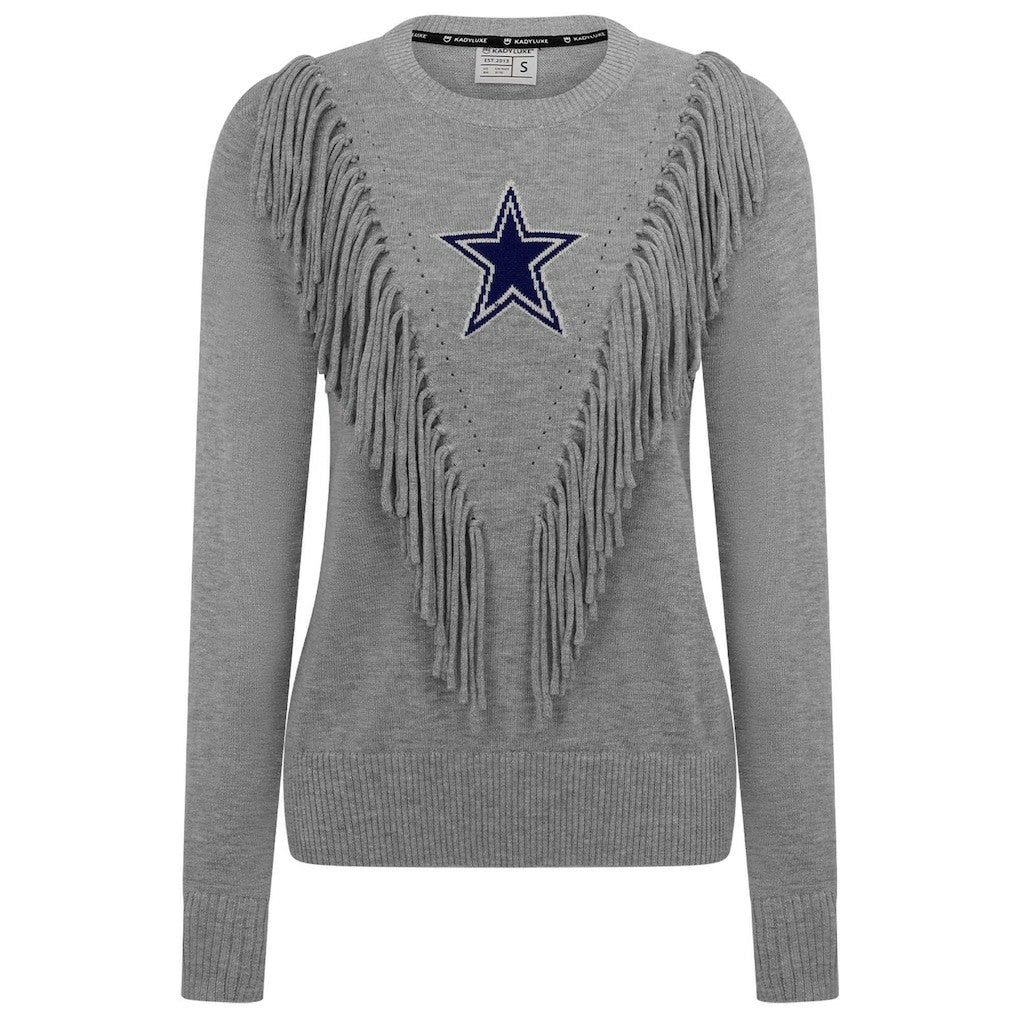Dallas Cowboys Women's Fringe Sparkle Pullover Sweater Silver - NFL