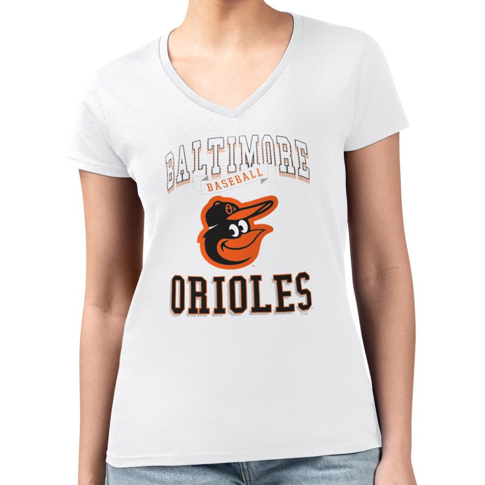Baltimore Orioles G-III 4Her by Carl Banks Women's Super-Slim Fit Lightweight Team Logo Graphic V-Neck T-Shirt Clearance
