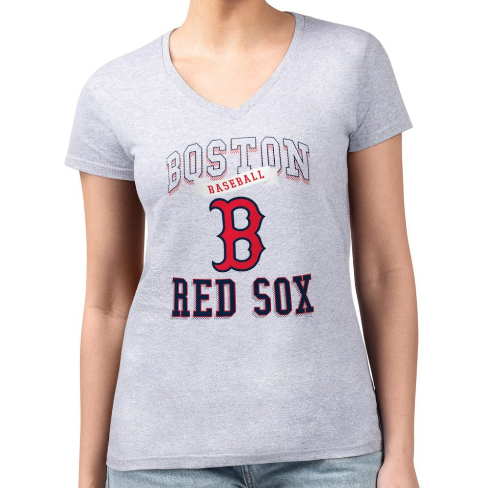 Boston Red Sox G-III 4Her by Carl Banks Women's Super-Slim Fit Lightweight Team Logo Graphic V-Neck T-Shirt Clearance