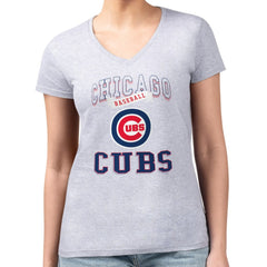 Chicago Cubs G-III 4Her by Carl Banks Women's Super-Slim Fit Lightweight Team Logo Graphic V-Neck T-Shirt Clearance