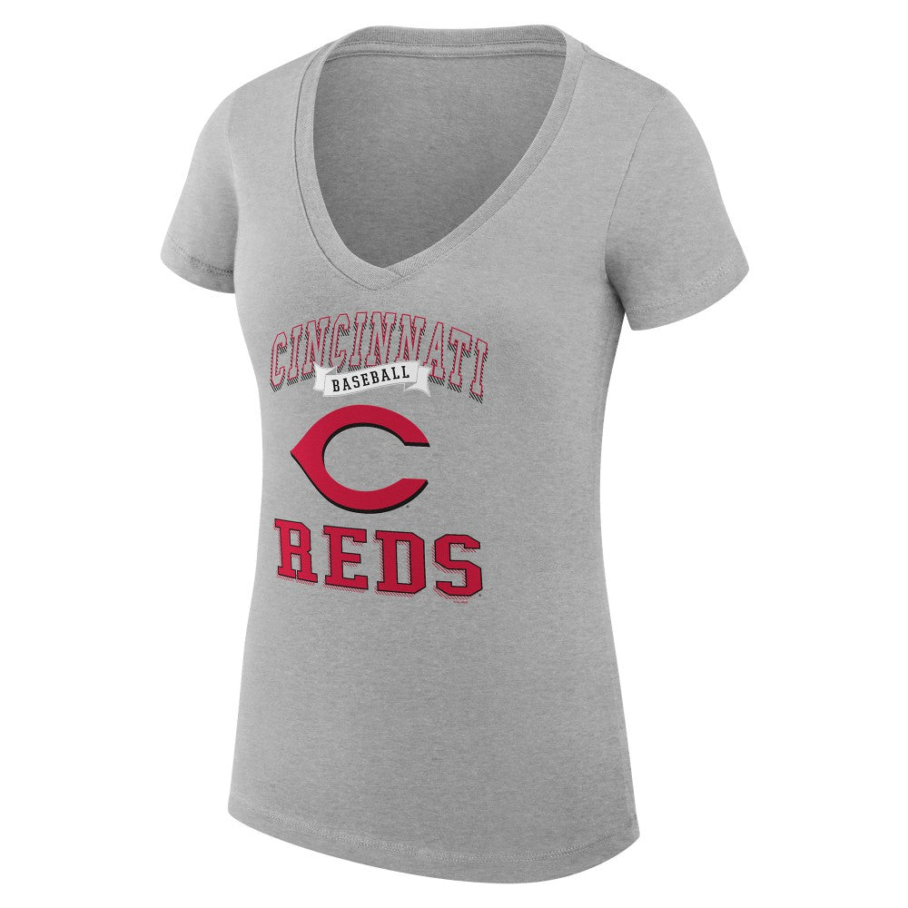 Cincinnati Reds G-III 4Her by Carl Banks Women's Super-Slim Fit Lightweight Team Logo Graphic V-Neck T-Shirt Lifestyle