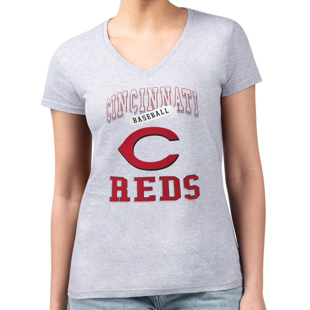 Cincinnati Reds G-III 4Her by Carl Banks Women's Super-Slim Fit Lightweight Team Logo Graphic V-Neck T-Shirt Lifestyle