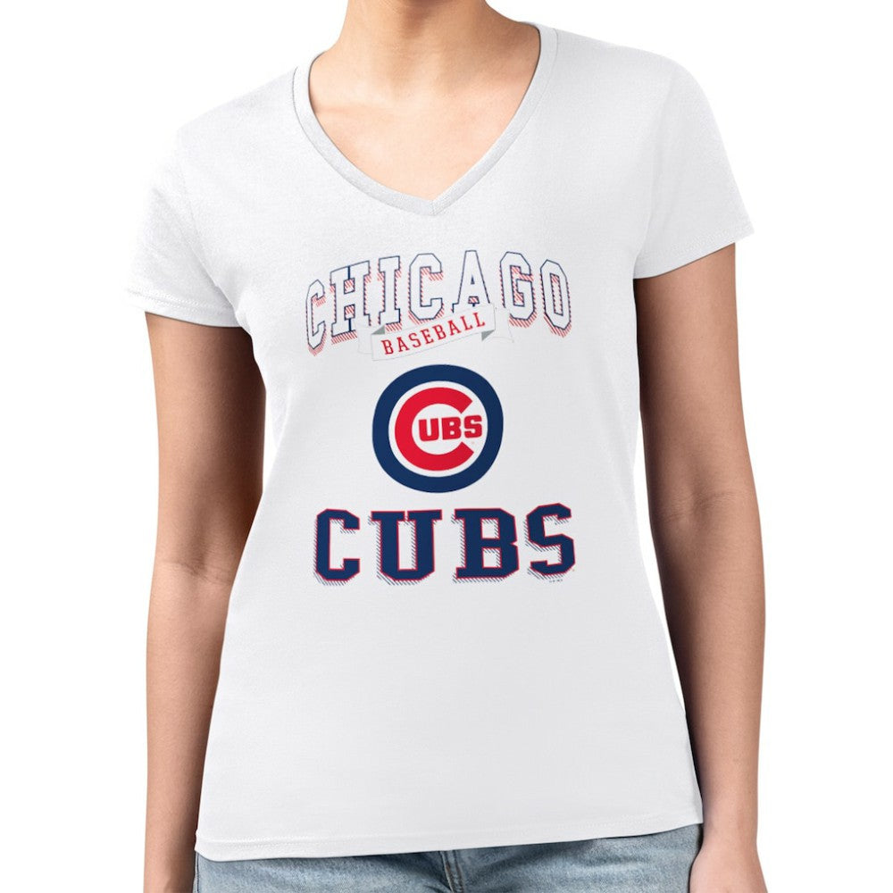 Chicago Cubs G-III 4Her by Carl Banks Women's Super-Slim Fit Lightweight Team Logo Graphic V-Neck T-Shirt Sale