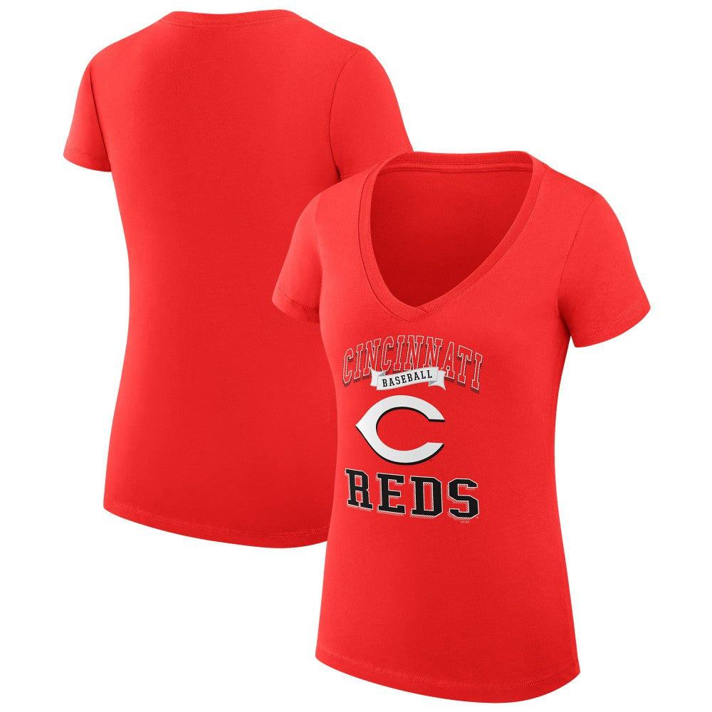 Cincinnati Reds G-III 4Her by Carl Banks Women's Super-Slim Fit Lightweight Team Logo Graphic V-Neck T-Shirt On Sale