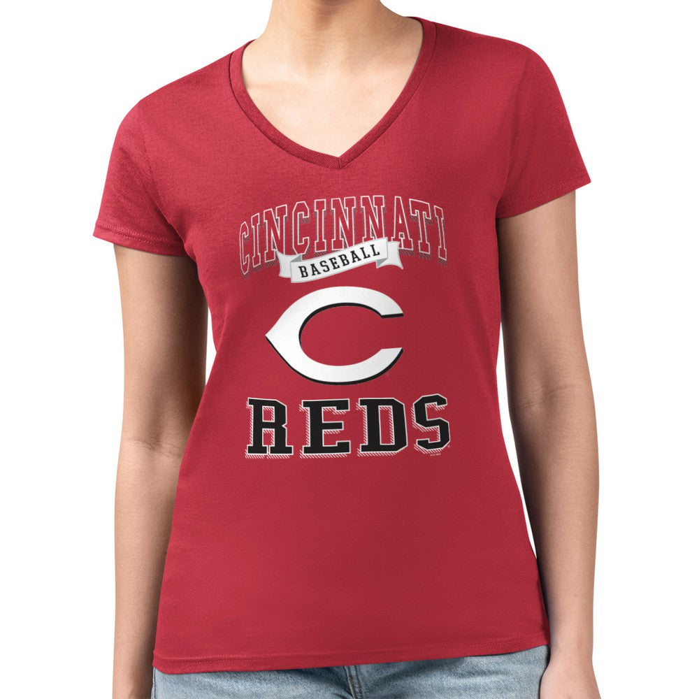 Cincinnati Reds G-III 4Her by Carl Banks Women's Super-Slim Fit Lightweight Team Logo Graphic V-Neck T-Shirt On Sale