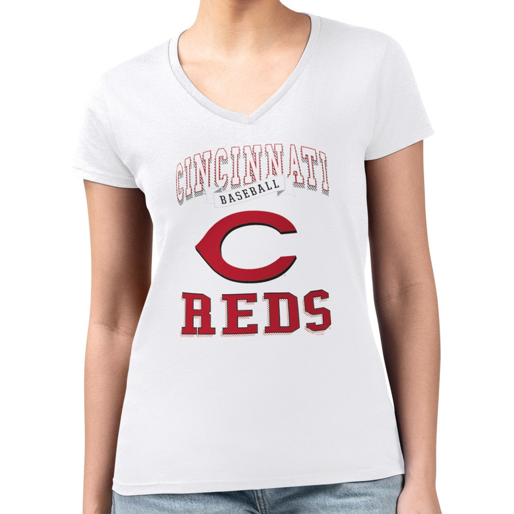Cincinnati Reds G-III 4Her by Carl Banks Women's Super-Slim Fit Lightweight Team Logo Graphic V-Neck T-Shirt Near Me