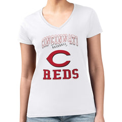 Cincinnati Reds G-III 4Her by Carl Banks Women's Super-Slim Fit Lightweight Team Logo Graphic V-Neck T-Shirt Near Me
