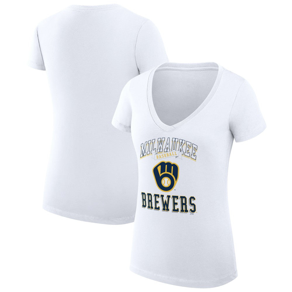 Milwaukee Brewers G-III 4Her by Carl Banks Women's Super-Slim Fit Lightweight Team Logo Graphic V-Neck T-Shirt discount