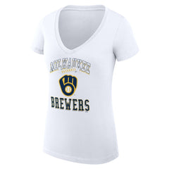 Milwaukee Brewers G-III 4Her by Carl Banks Women's Super-Slim Fit Lightweight Team Logo Graphic V-Neck T-Shirt discount