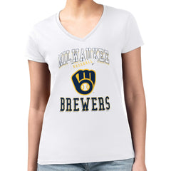 Milwaukee Brewers G-III 4Her by Carl Banks Women's Super-Slim Fit Lightweight Team Logo Graphic V-Neck T-Shirt discount