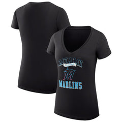 Miami Marlins G-III 4Her by Carl Banks Women's Super-Slim Fit Lightweight Team Logo Graphic V-Neck T-Shirt Sale