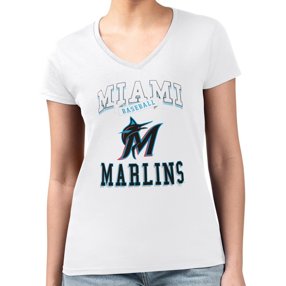 Miami Marlins G-III 4Her by Carl Banks Women's Super-Slim Fit Lightweight Team Logo Graphic V-Neck T-Shirt Clearance