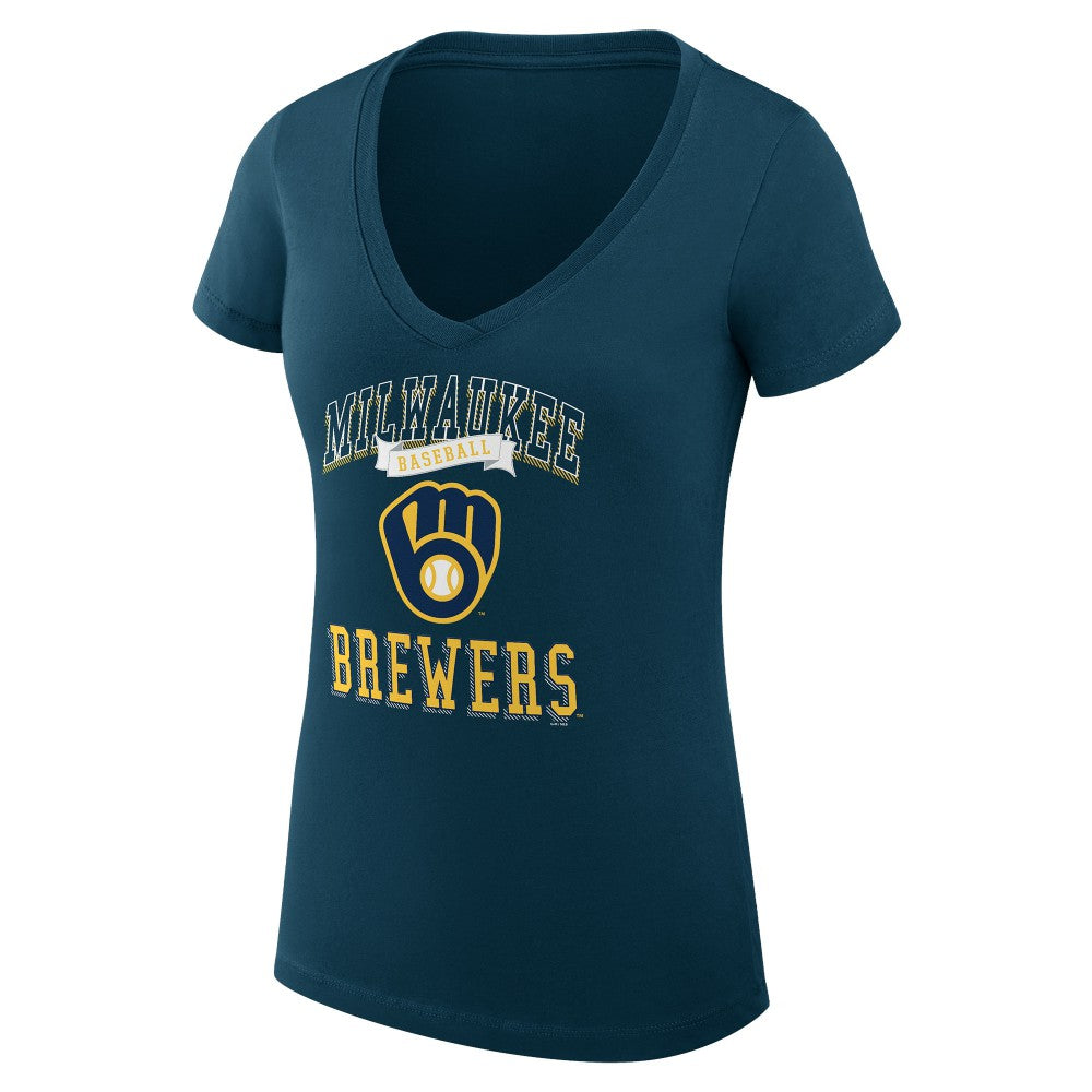Milwaukee Brewers G-III 4Her by Carl Banks Women's Super-Slim Fit Lightweight Team Logo Graphic V-Neck T-Shirt Lifestyle