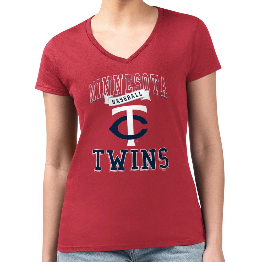 Minnesota Twins G-III 4Her by Carl Banks Women's Super-Slim Fit Lightweight Team Logo Graphic V-Neck T-Shirt for sale
