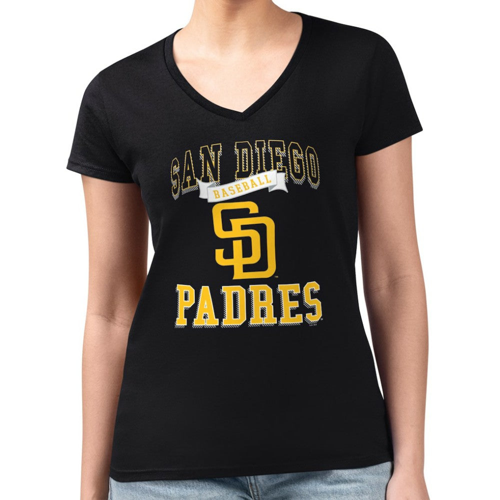 San Diego Padres G-III 4Her by Carl Banks Women's Super-Slim Fit Lightweight Team Logo Graphic V-Neck T-Shirt Clearance