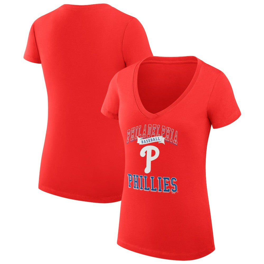 Philadelphia Phillies G-III 4Her by Carl Banks Women's Super-Slim Fit Lightweight Team Logo Graphic V-Neck T-Shirt Clearance