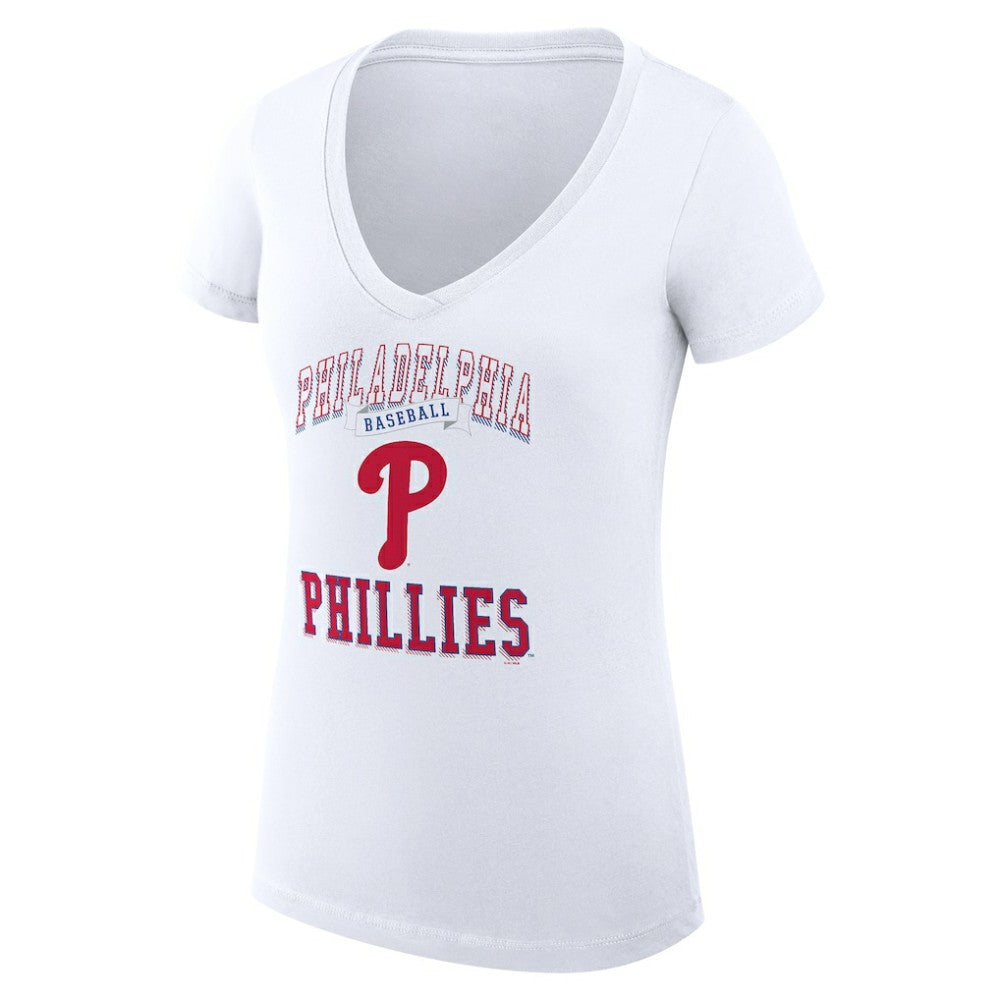Philadelphia Phillies G-III 4Her by Carl Banks Women's Super-Slim Fit Lightweight Team Logo Graphic V-Neck T-Shirt On Sale