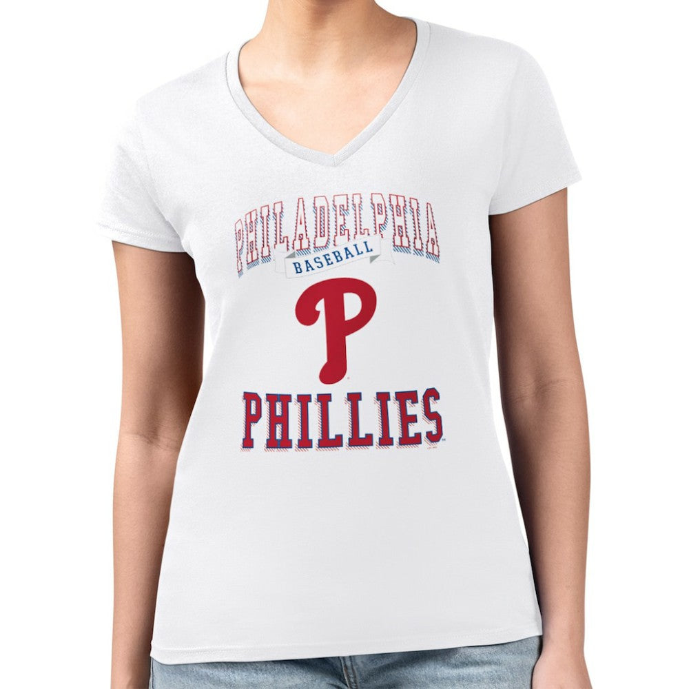 Philadelphia Phillies G-III 4Her by Carl Banks Women's Super-Slim Fit Lightweight Team Logo Graphic V-Neck T-Shirt On Sale