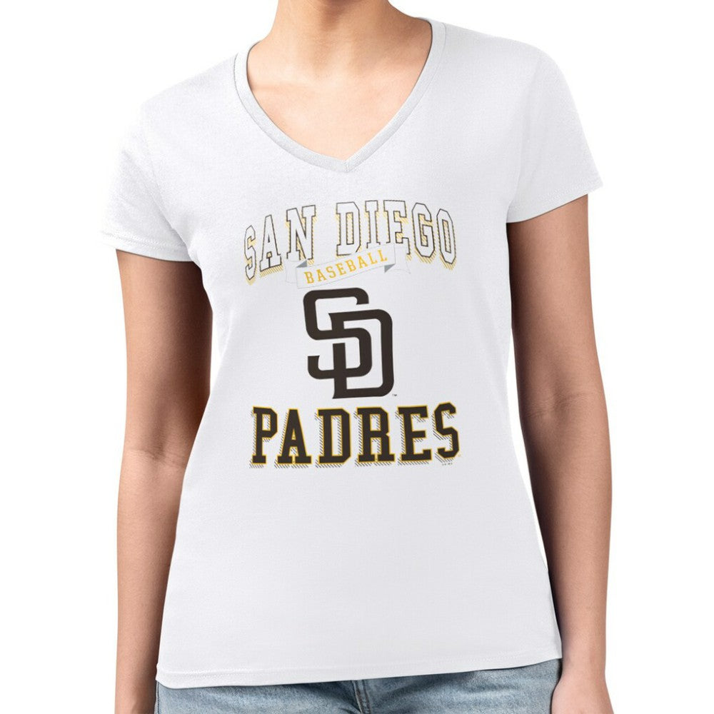 San Diego Padres G-III 4Her by Carl Banks Women's Super-Slim Fit Lightweight Team Logo Graphic V-Neck T-Shirt Clearance