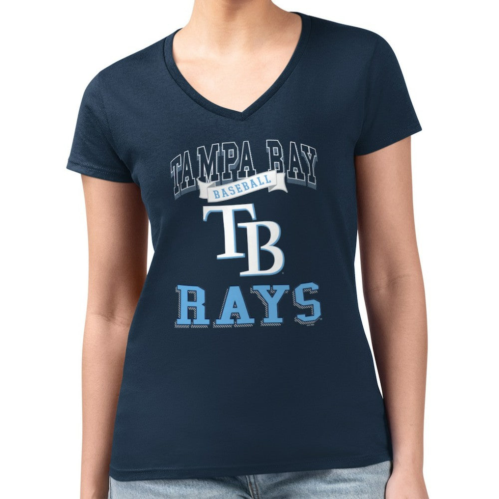 Tampa Bay Rays G-III 4Her by Carl Banks Women's Super-Slim Fit Lightweight Team Logo Graphic V-Neck T-Shirt Clearance