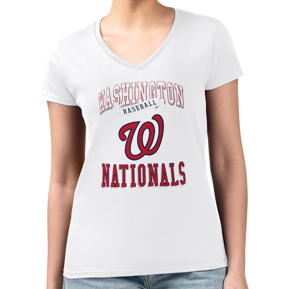Washington Nationals G-III 4Her by Carl Banks Women's Super-Slim Fit Lightweight Team Logo Graphic V-Neck T-Shirt discount