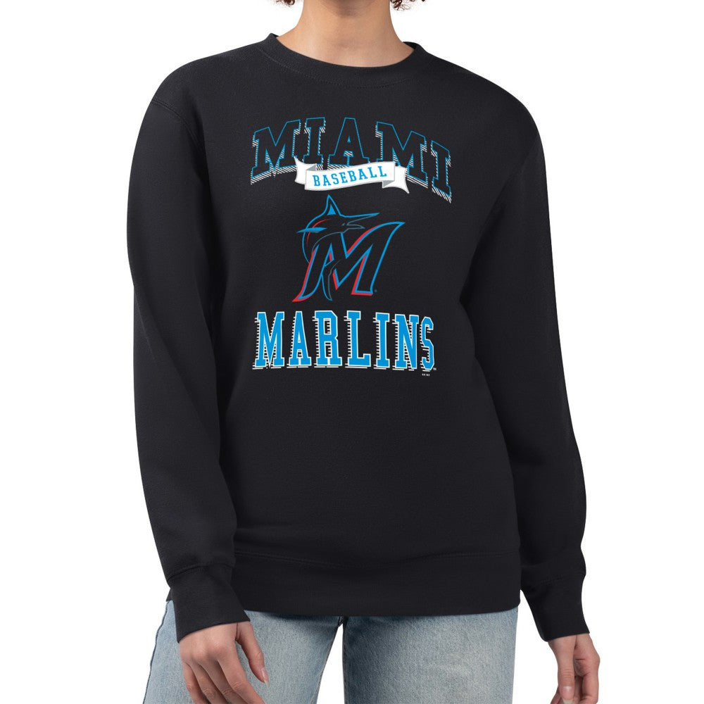 Miami Marlins G-III 4Her by Carl Banks Women's Team Logo Graphic Tri-Blend Fleece Pullover Sweatshirt Lifestyle