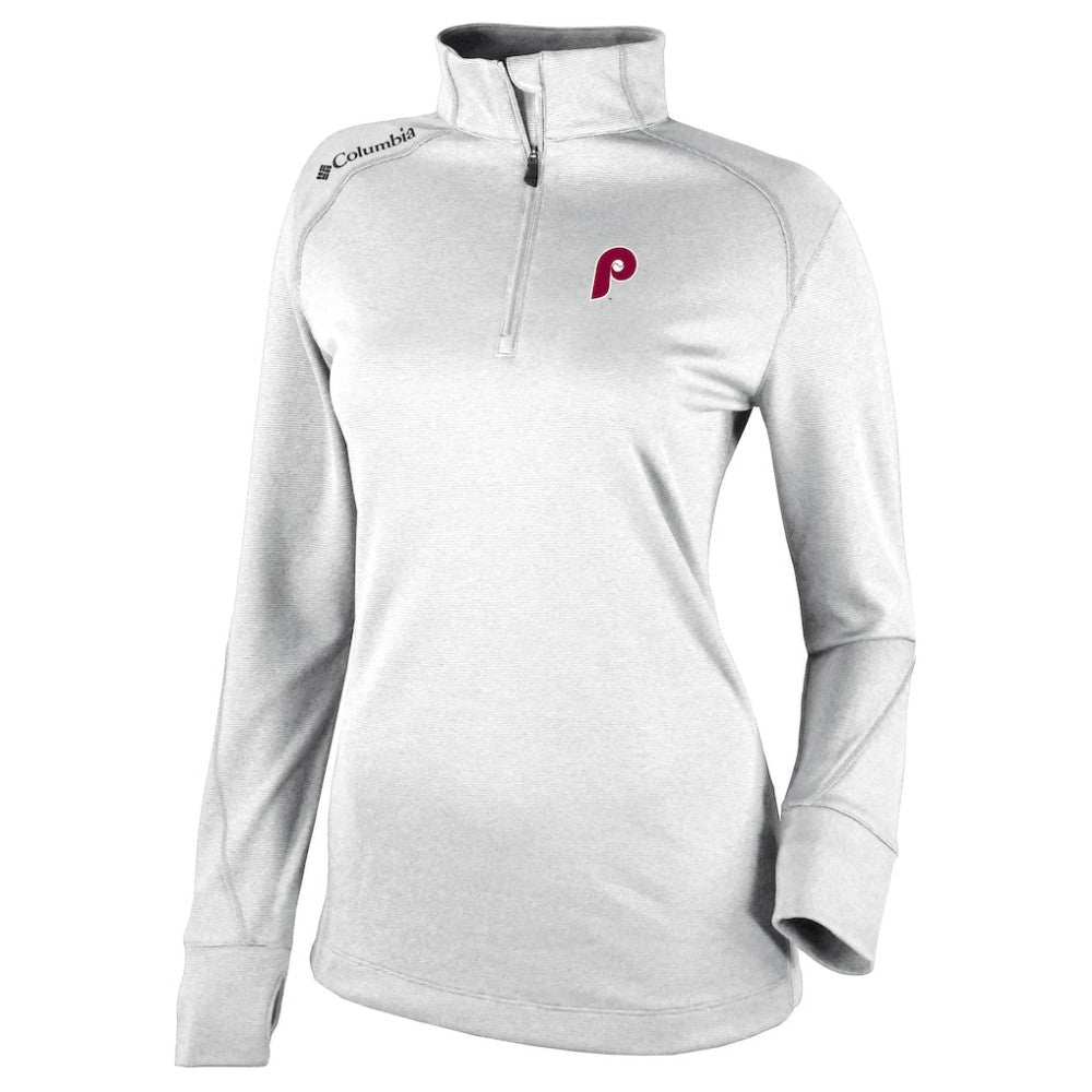Philadelphia Phillies Columbia Women's Cooperstown Collection Shotgun 2.0 Omni-Wick Quarter-Zip Top - White Lifestyle