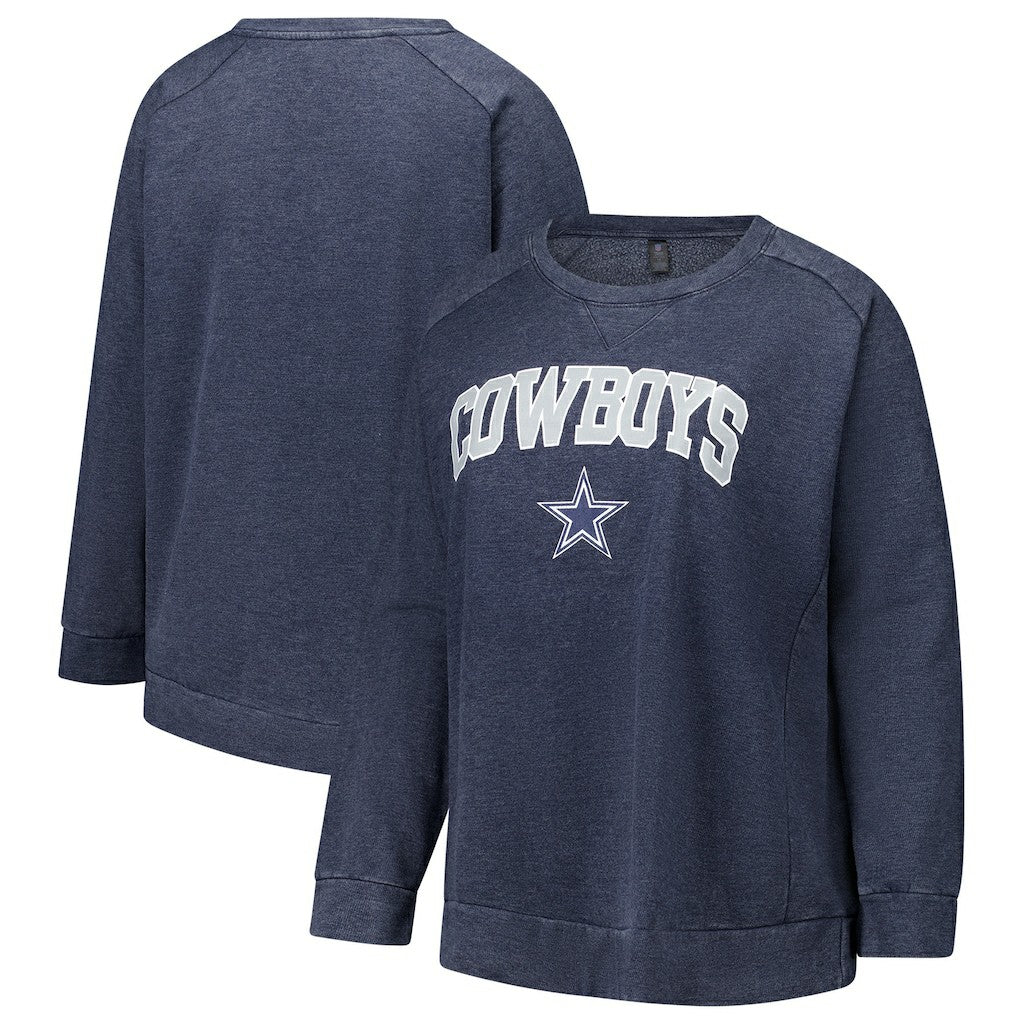 Dallas Cowboys Profile Women's Plus Size Acid Wash Raglan Sweatshirt Navy - NFL