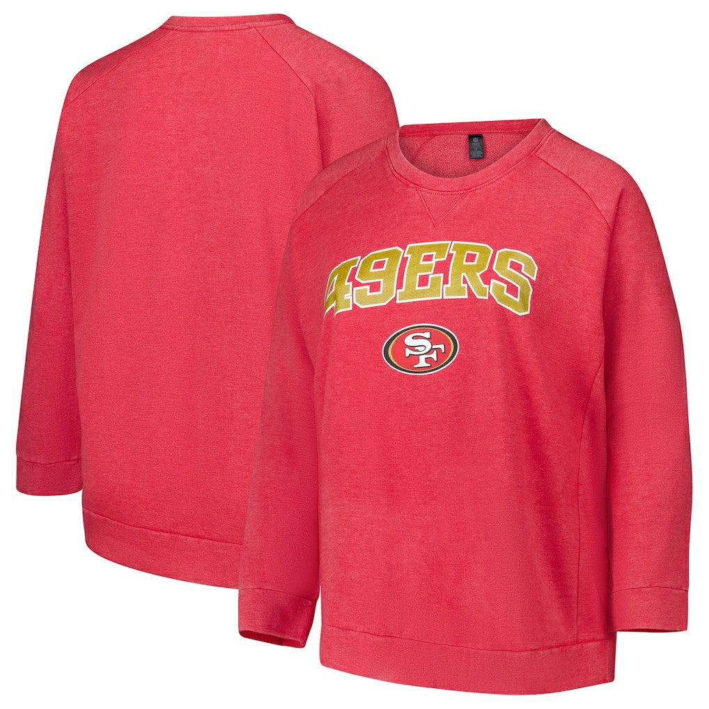 San Francisco 49ers Profile Women's Plus Size Acid Wash Raglan Sweatshirt Red - NFL